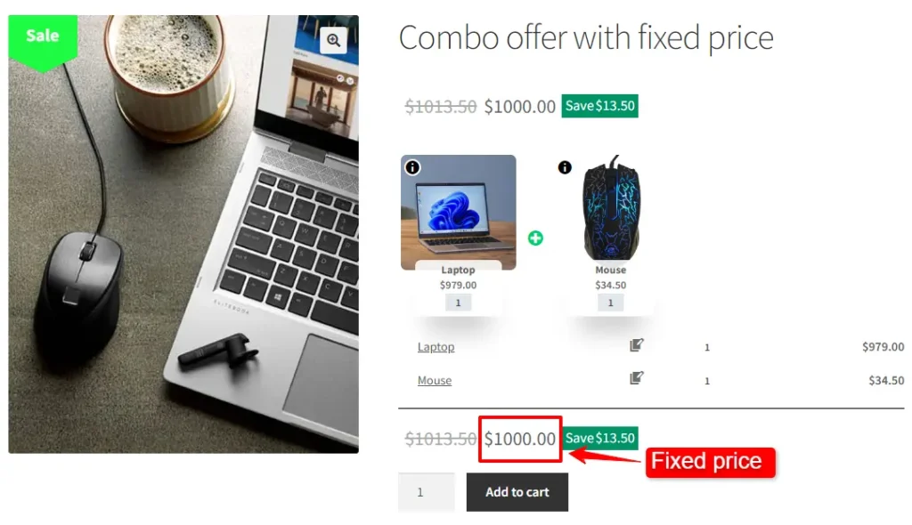 Final result of combo offers with a fixed price in WooCommerce