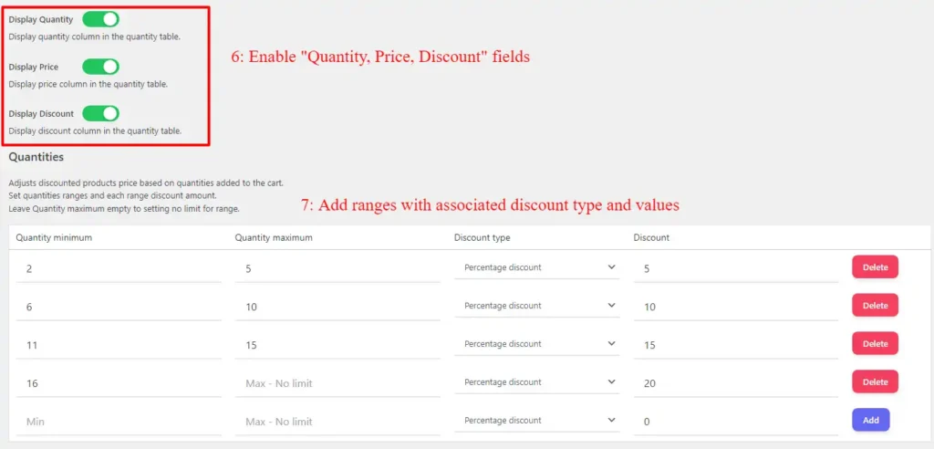 WooCommerce quantity discount ranges and associated discount types